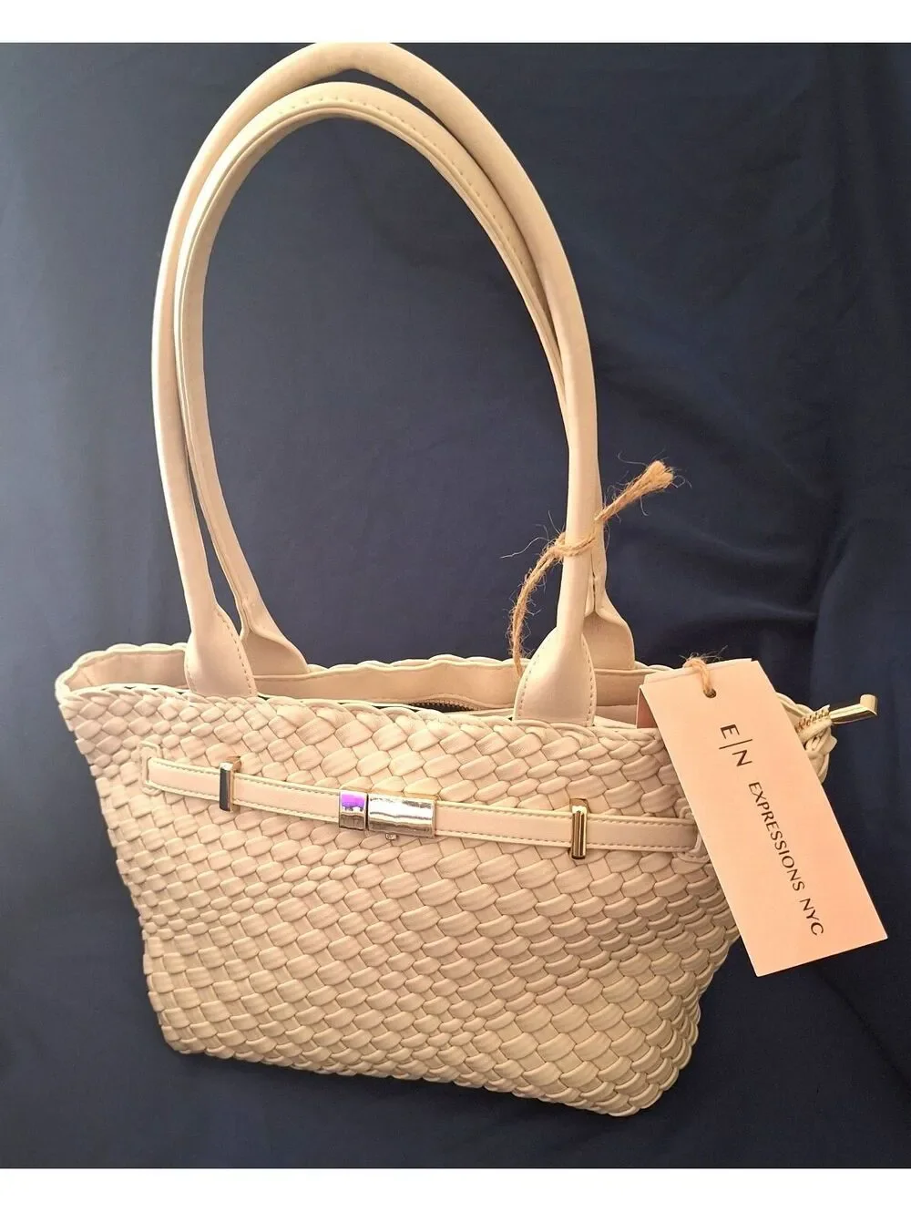 NWT EXPRESSIONS NYC Vegan Small Tote Purse Handbag Beige Taupe